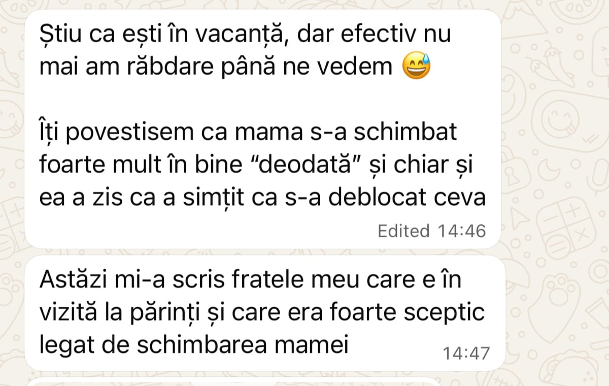 Romanian text messages in a chat conversation about vacation plans and family matters
