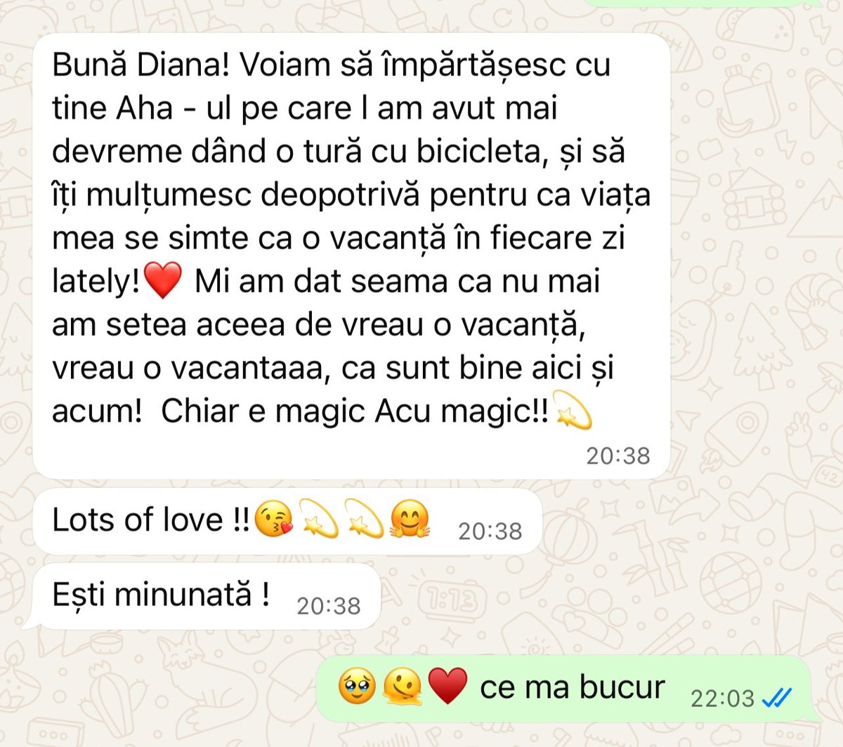 WhatsApp chat conversation in Romanian with affectionate messages and emoji between friends